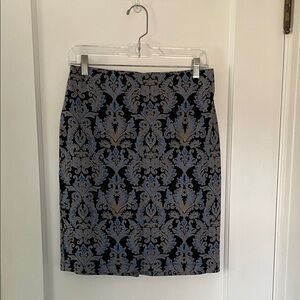 J. McLaughlin Black and Blue Patterned Pencil Skirt
